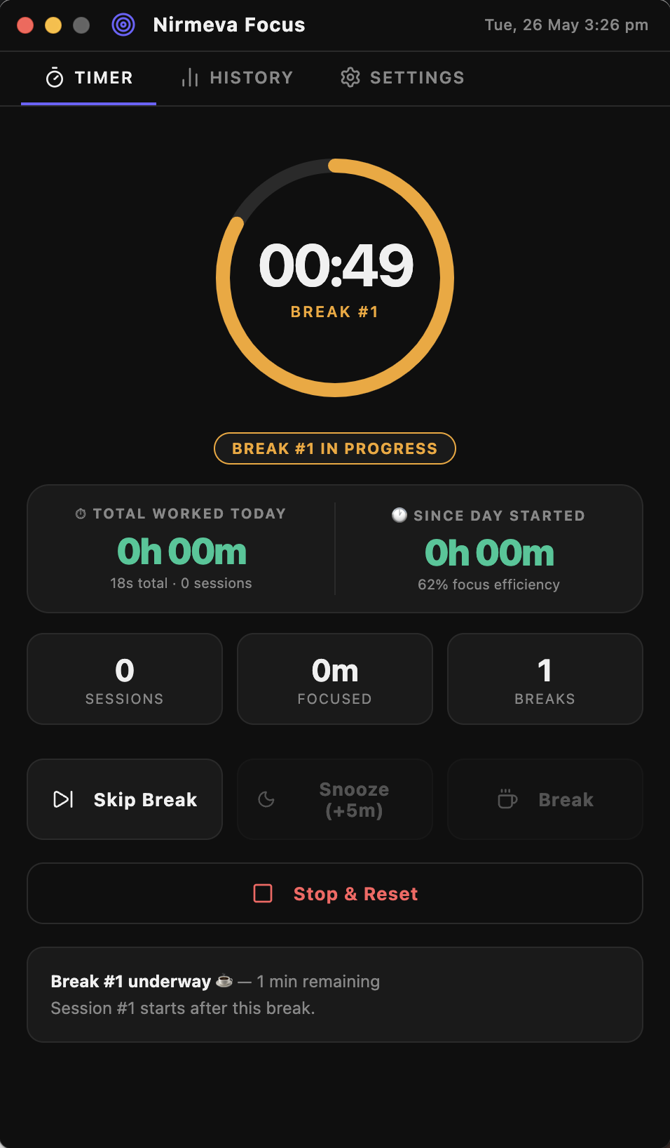 Nirmeva Focus — break timer